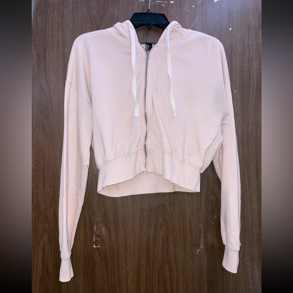 Forever 21 Light Pink Zip-Up Cropped Hoodie Size Large (Pre-owned)